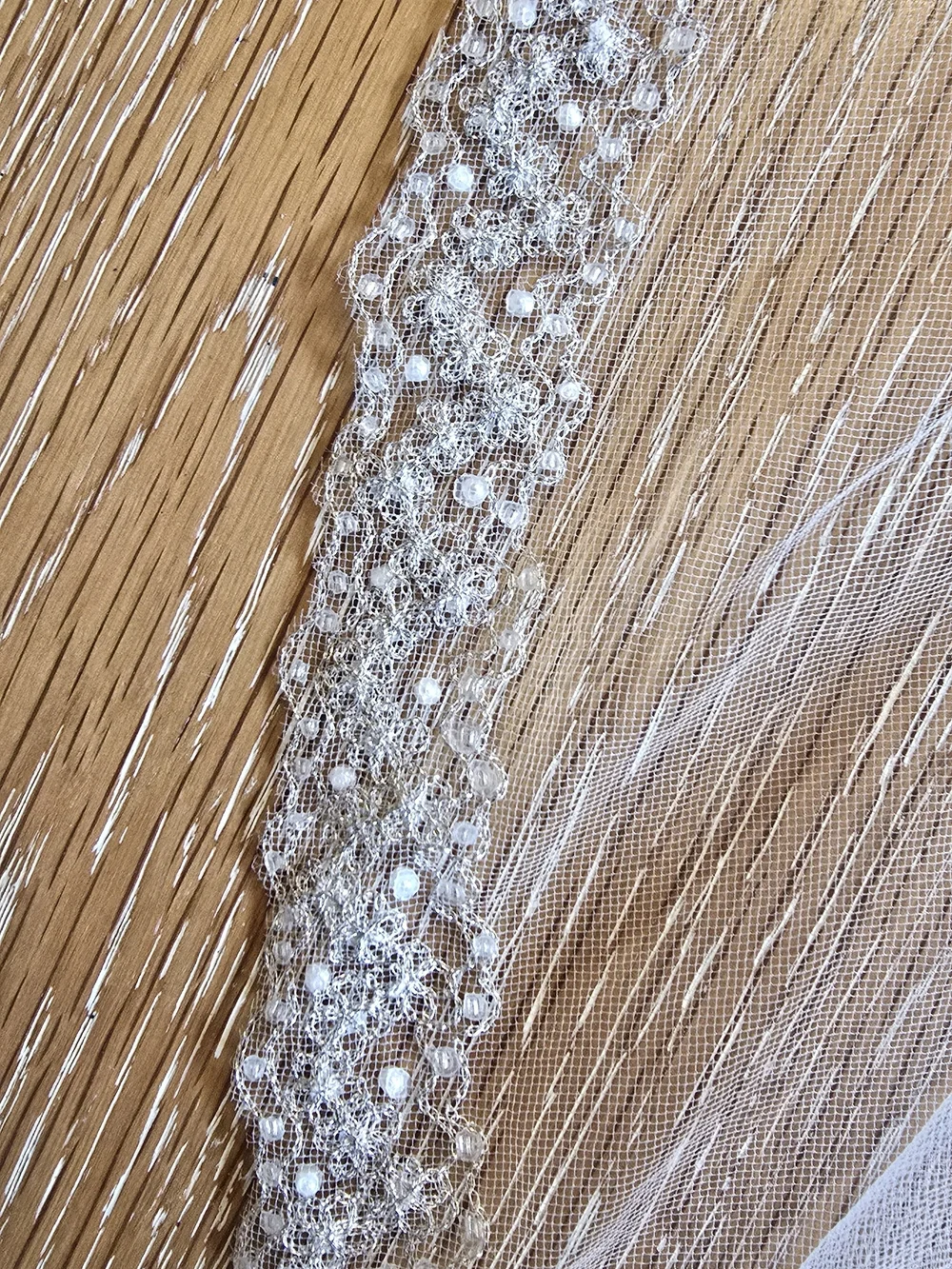 Elegant Beaded White Tulle Bridal Veil